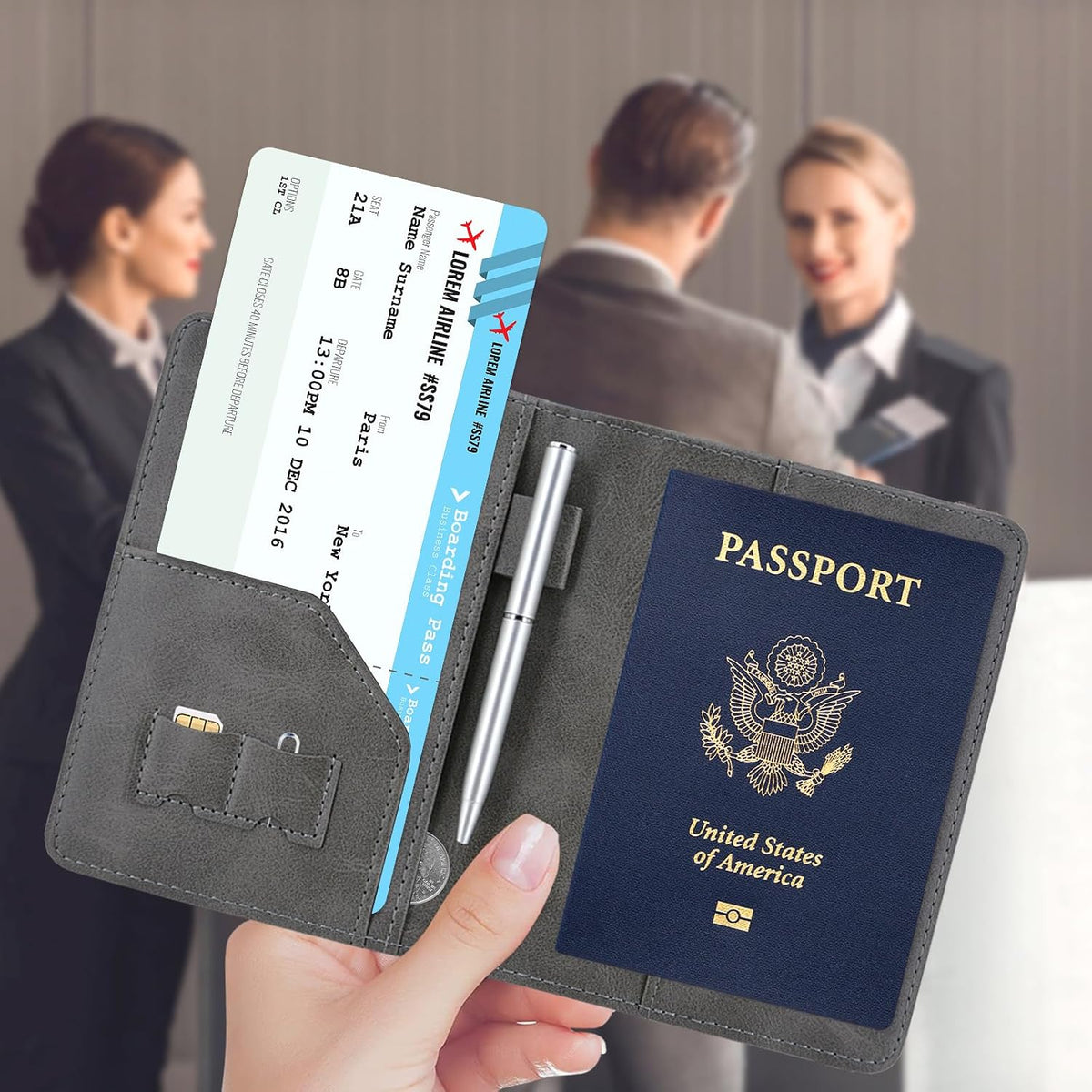 RFID BLOCKING Passport Holder Travel Wallet - Premium PU Leather Cover Passport book with Card Holder, Pen Slot, Keep Organization, and Travel Essentials for Women and Men, Blossom