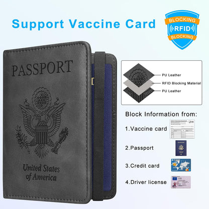 RFID BLOCKING Passport Holder Travel Wallet - Premium PU Leather Cover Passport book with Card Holder, Pen Slot, Keep Organization, and Travel Essentials for Women and Men, Blossom