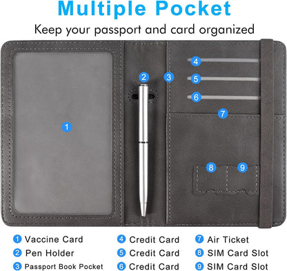 RFID BLOCKING Passport Holder Travel Wallet - Premium PU Leather Cover Passport book with Card Holder, Pen Slot, Keep Organization, and Travel Essentials for Women and Men, Blossom