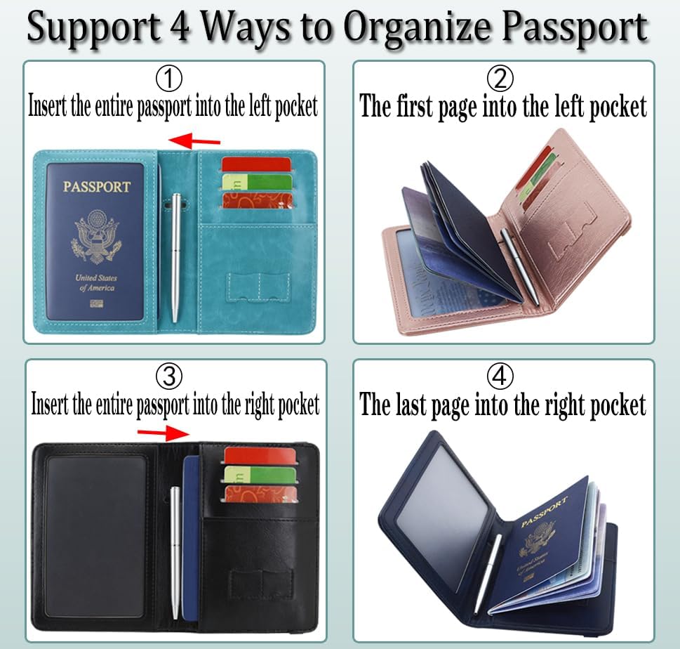 RFID BLOCKING Passport Holder Travel Wallet - Premium PU Leather Cover Passport book with Card Holder, Pen Slot, Keep Organization, and Travel Essentials for Women and Men, Blossom