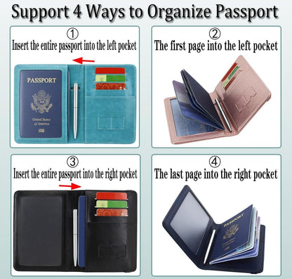 RFID BLOCKING Passport Holder Travel Wallet - Premium PU Leather Cover Passport book with Card Holder, Pen Slot, Keep Organization, and Travel Essentials for Women and Men, Blossom
