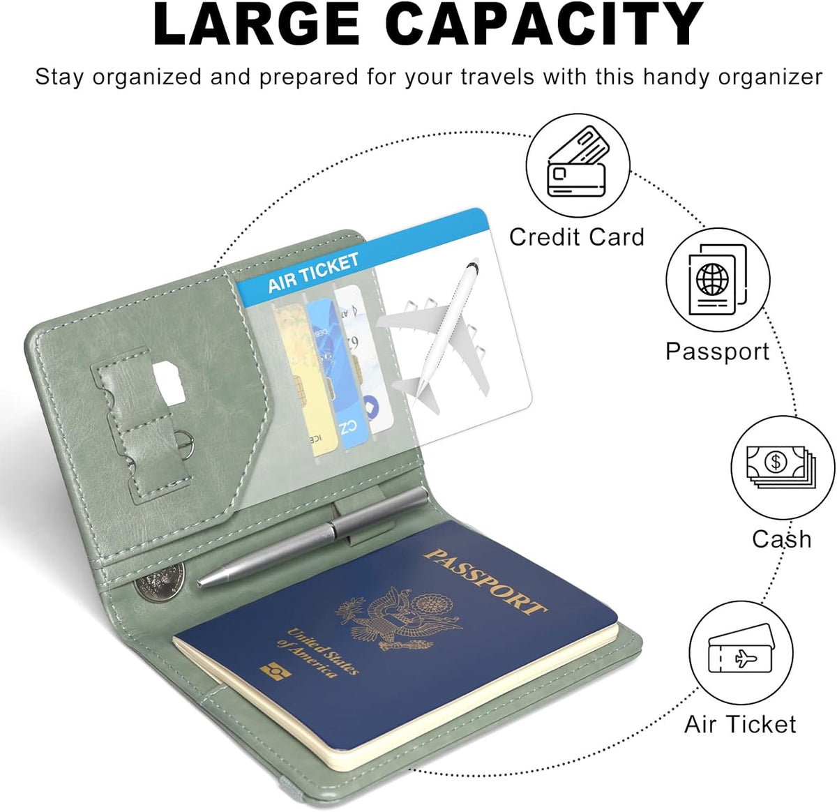 RFID BLOCKING Passport Holder Travel Wallet - Premium PU Leather Cover Passport book with Card Holder, Pen Slot, Keep Organization, and Travel Essentials for Women and Men, Blossom