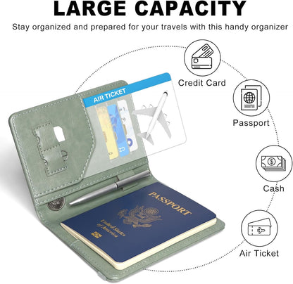 RFID BLOCKING Passport Holder Travel Wallet - Premium PU Leather Cover Passport book with Card Holder, Pen Slot, Keep Organization, and Travel Essentials for Women and Men, Blossom