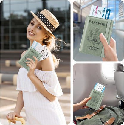 RFID BLOCKING Passport Holder Travel Wallet - Premium PU Leather Cover Passport book with Card Holder, Pen Slot, Keep Organization, and Travel Essentials for Women and Men, Blossom