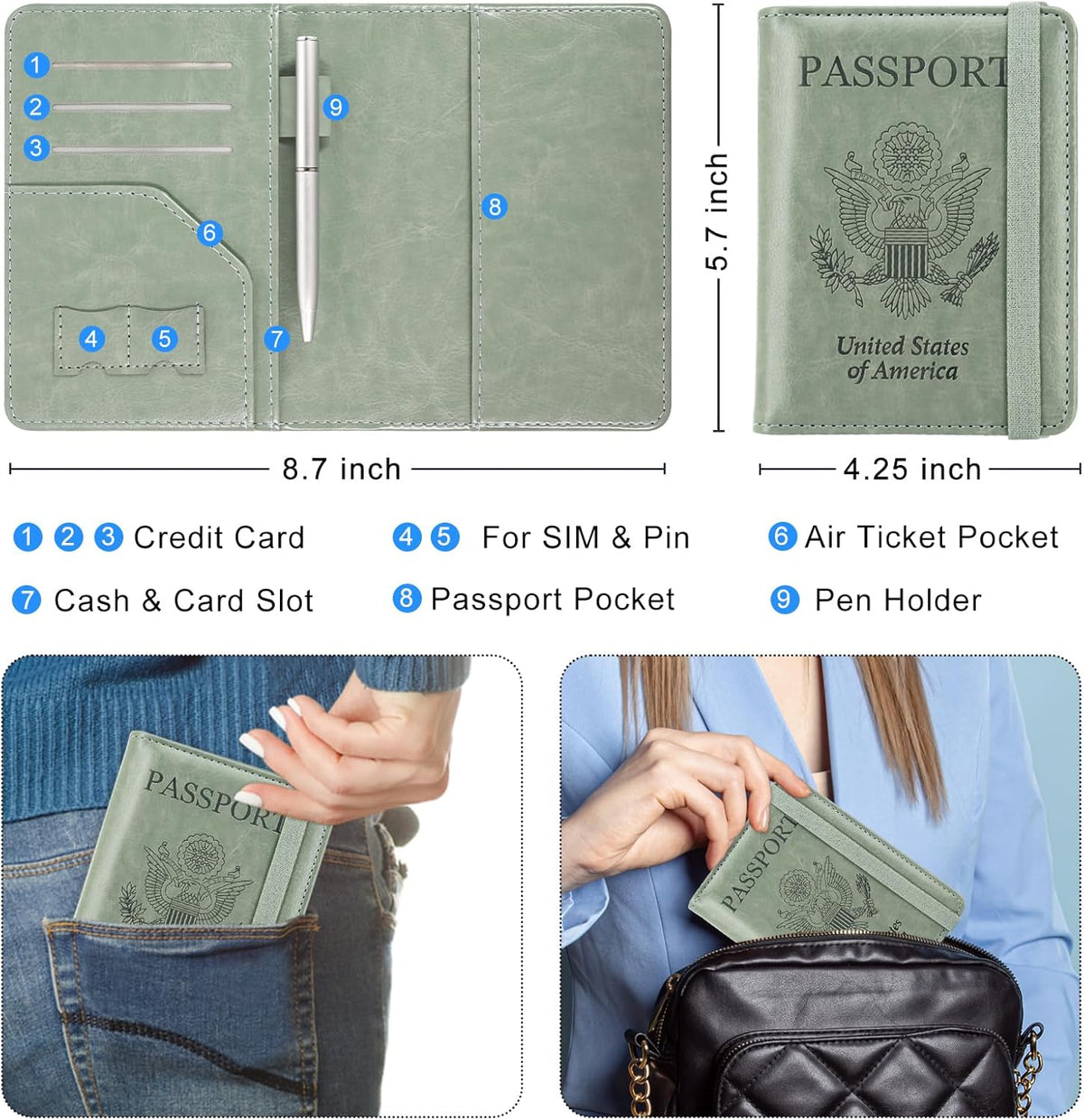 RFID BLOCKING Passport Holder Travel Wallet - Premium PU Leather Cover Passport book with Card Holder, Pen Slot, Keep Organization, and Travel Essentials for Women and Men, Blossom
