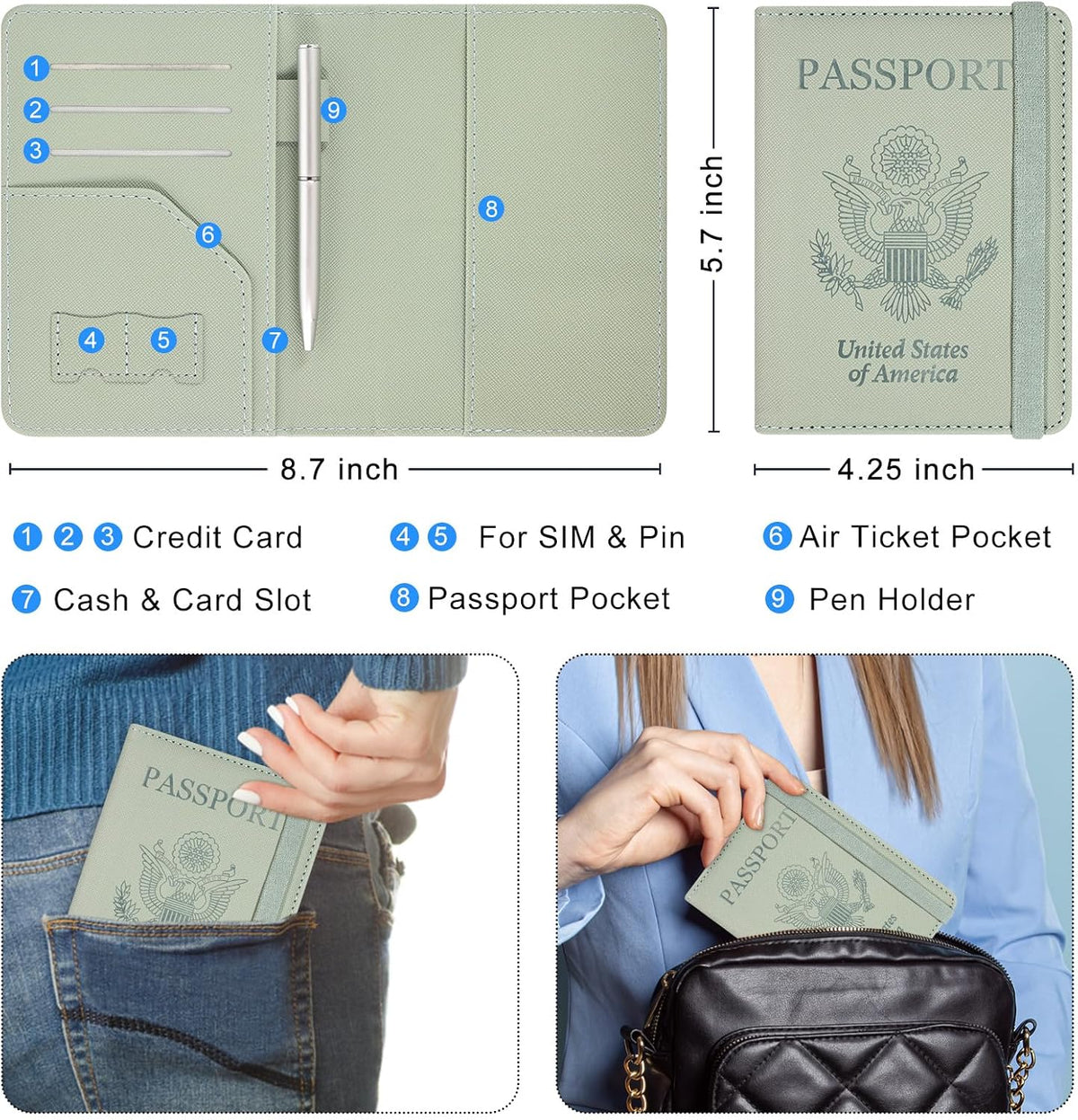 RFID BLOCKING Passport Holder Travel Wallet - Premium PU Leather Cover Passport book with Card Holder, Pen Slot, Keep Organization, and Travel Essentials for Women and Men, Blossom
