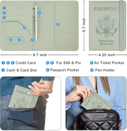 RFID BLOCKING Passport Holder Travel Wallet - Premium PU Leather Cover Passport book with Card Holder, Pen Slot, Keep Organization, and Travel Essentials for Women and Men, Blossom