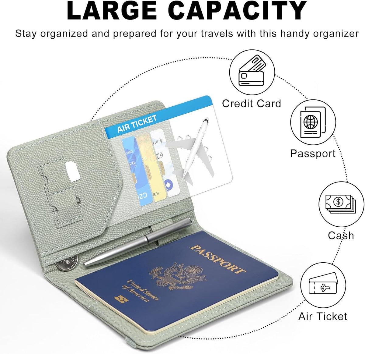 RFID BLOCKING Passport Holder Travel Wallet - Premium PU Leather Cover Passport book with Card Holder, Pen Slot, Keep Organization, and Travel Essentials for Women and Men, Blossom