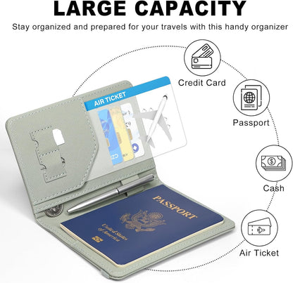 RFID BLOCKING Passport Holder Travel Wallet - Premium PU Leather Cover Passport book with Card Holder, Pen Slot, Keep Organization, and Travel Essentials for Women and Men, Blossom