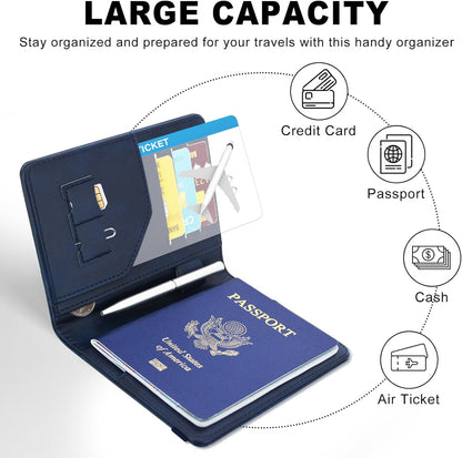 RFID BLOCKING Passport Holder Travel Wallet - Premium PU Leather Cover Passport book with Card Holder, Pen Slot, Keep Organization, and Travel Essentials for Women and Men, Blossom