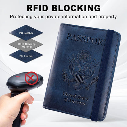 RFID BLOCKING Passport Holder Travel Wallet - Premium PU Leather Cover Passport book with Card Holder, Pen Slot, Keep Organization, and Travel Essentials for Women and Men, Blossom