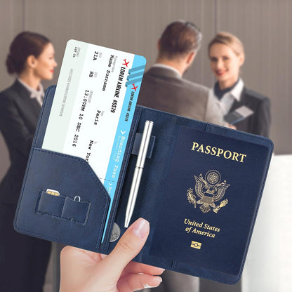 RFID BLOCKING Passport Holder Travel Wallet - Premium PU Leather Cover Passport book with Card Holder, Pen Slot, Keep Organization, and Travel Essentials for Women and Men, Blossom