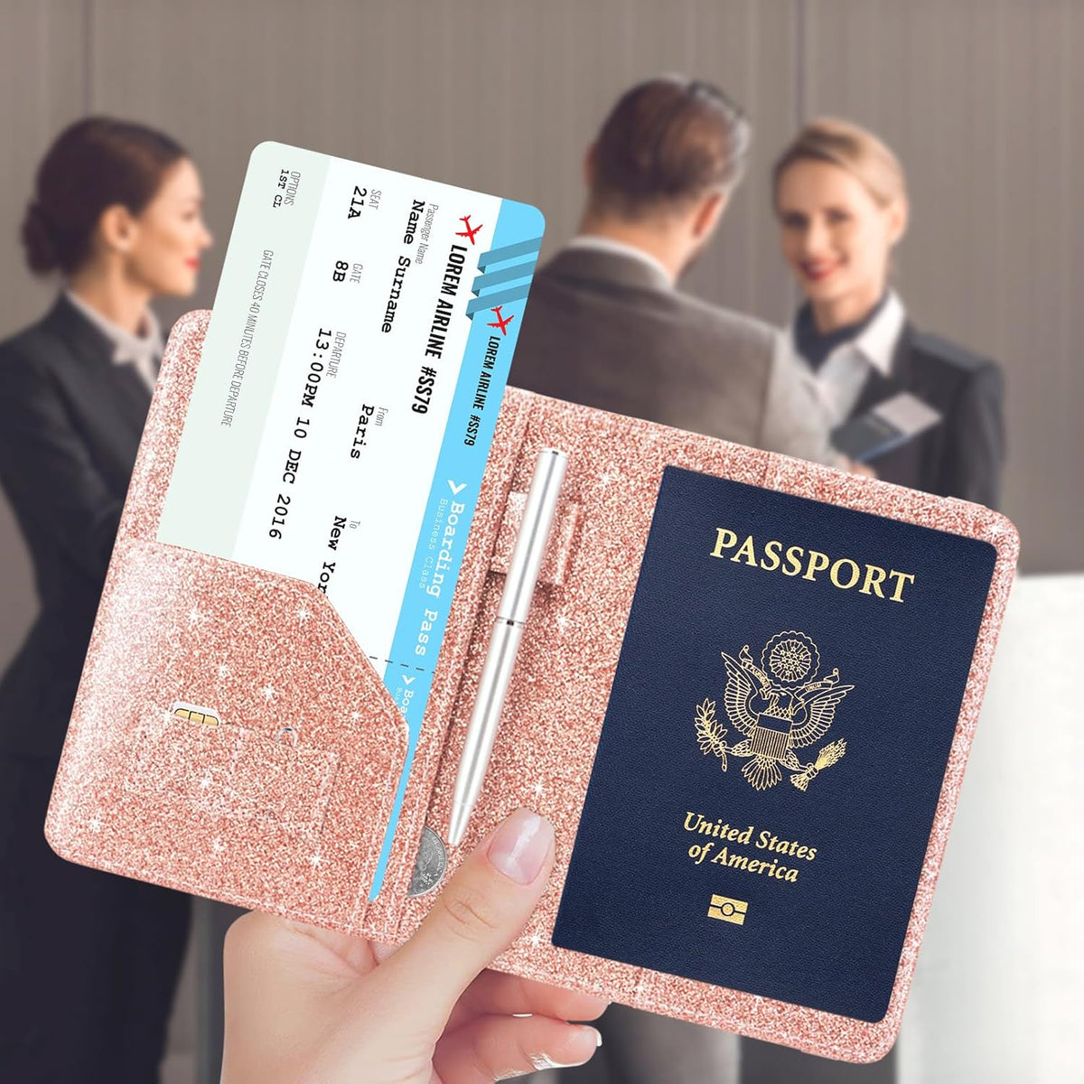RFID BLOCKING Passport Holder Travel Wallet - Premium PU Leather Cover Passport book with Card Holder, Pen Slot, Keep Organization, and Travel Essentials for Women and Men, Blossom