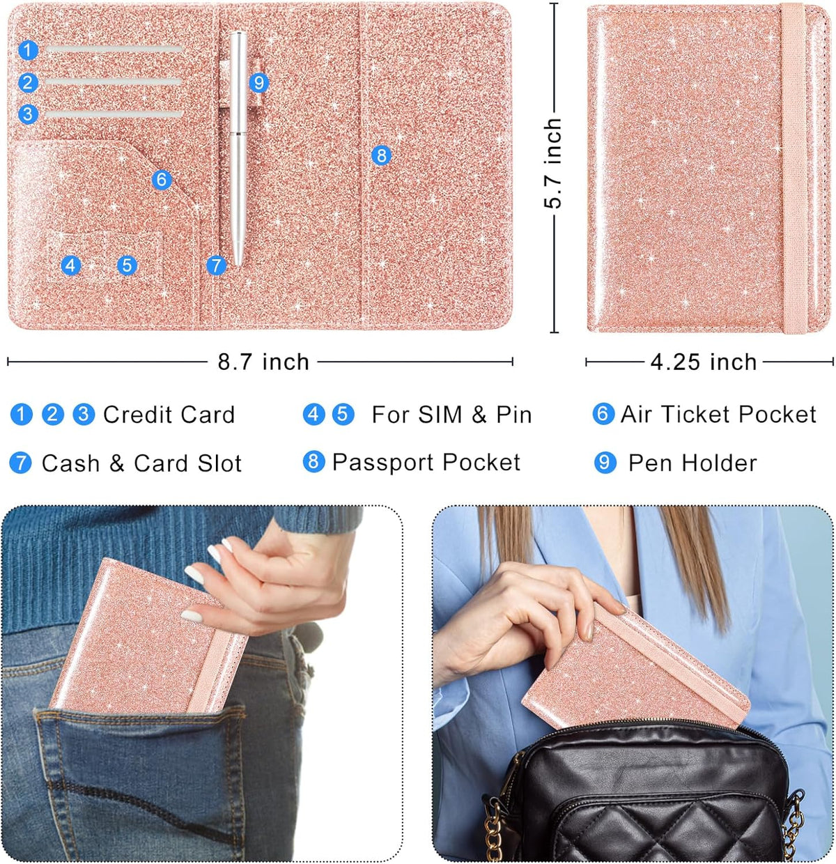 RFID BLOCKING Passport Holder Travel Wallet - Premium PU Leather Cover Passport book with Card Holder, Pen Slot, Keep Organization, and Travel Essentials for Women and Men, Blossom