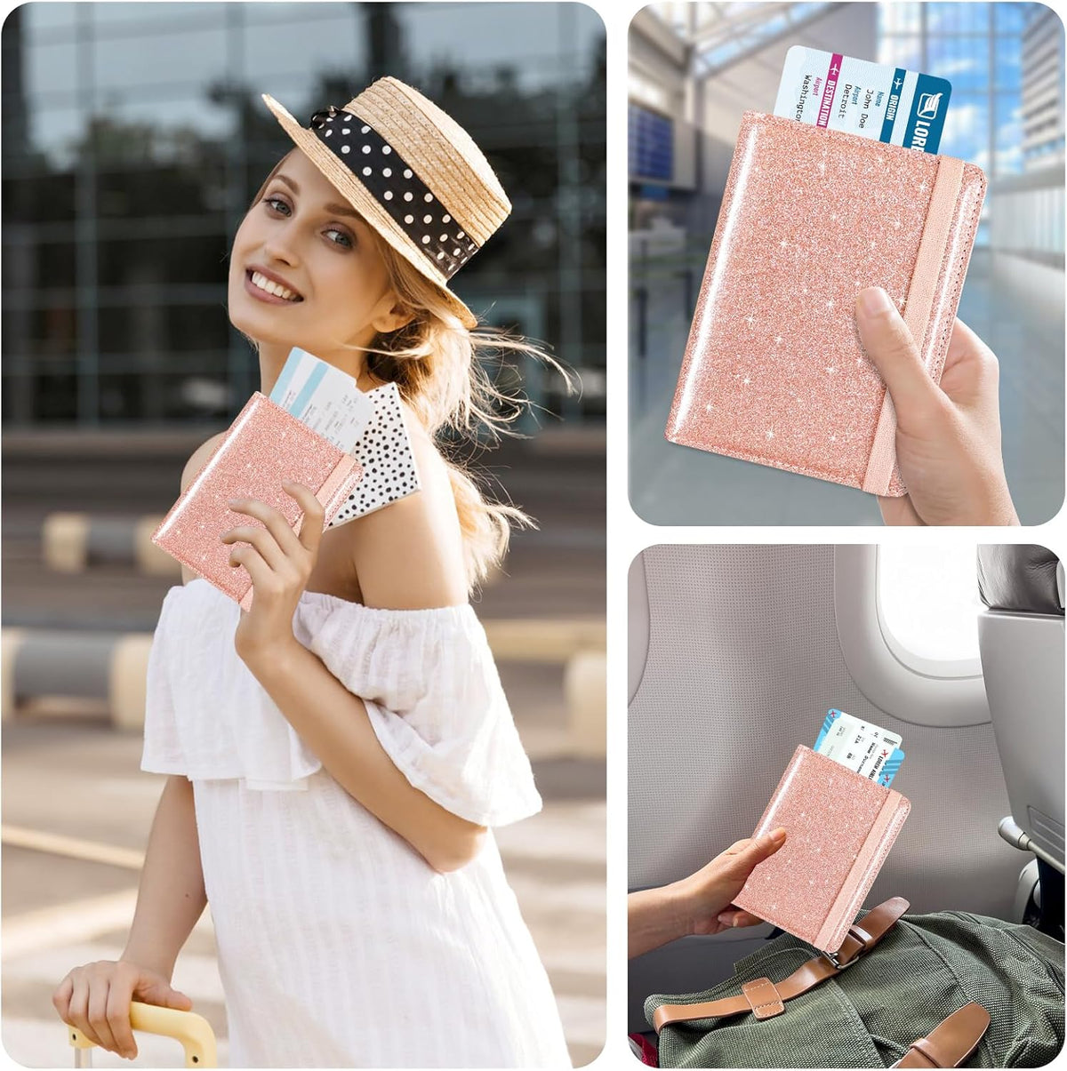RFID BLOCKING Passport Holder Travel Wallet - Premium PU Leather Cover Passport book with Card Holder, Pen Slot, Keep Organization, and Travel Essentials for Women and Men, Blossom