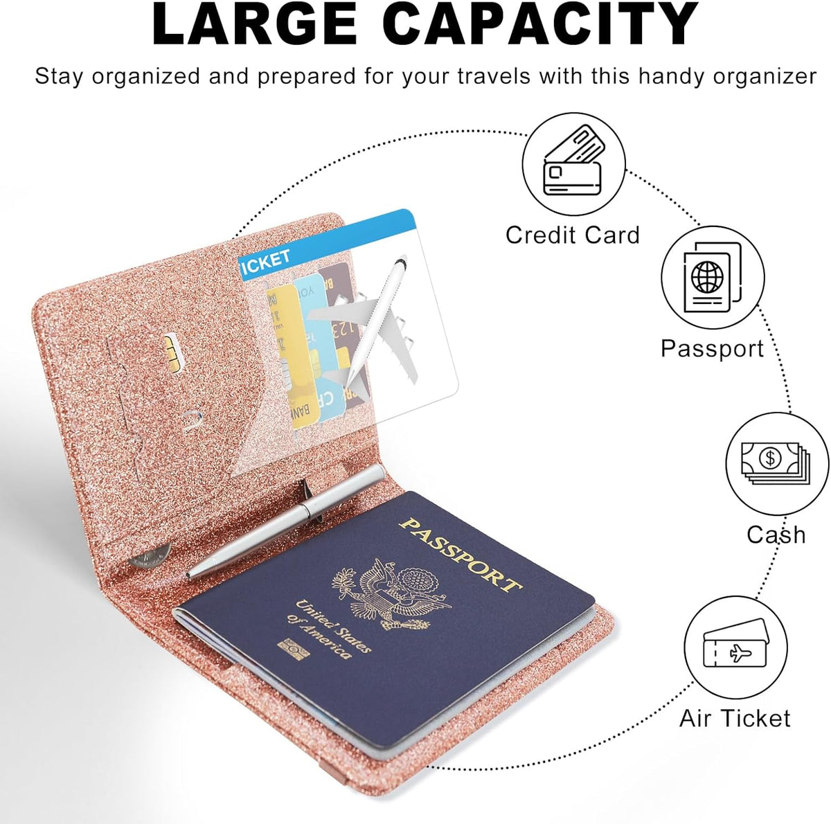 RFID BLOCKING Passport Holder Travel Wallet - Premium PU Leather Cover Passport book with Card Holder, Pen Slot, Keep Organization, and Travel Essentials for Women and Men, Blossom