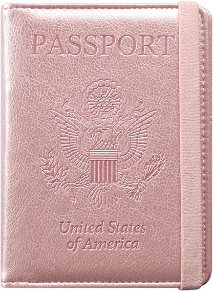 RFID BLOCKING Passport Holder Travel Wallet - Premium PU Leather Cover Passport book with Card Holder, Pen Slot, Keep Organization, and Travel Essentials for Women and Men, Blossom