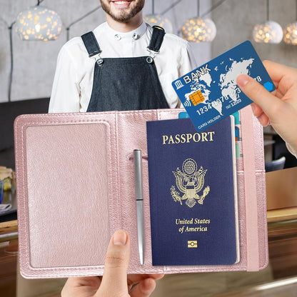 RFID BLOCKING Passport Holder Travel Wallet - Premium PU Leather Cover Passport book with Card Holder, Pen Slot, Keep Organization, and Travel Essentials for Women and Men, Blossom