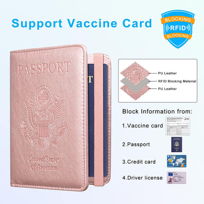 RFID BLOCKING Passport Holder Travel Wallet - Premium PU Leather Cover Passport book with Card Holder, Pen Slot, Keep Organization, and Travel Essentials for Women and Men, Blossom