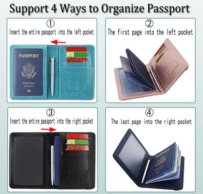 RFID BLOCKING Passport Holder Travel Wallet - Premium PU Leather Cover Passport book with Card Holder, Pen Slot, Keep Organization, and Travel Essentials for Women and Men, Blossom