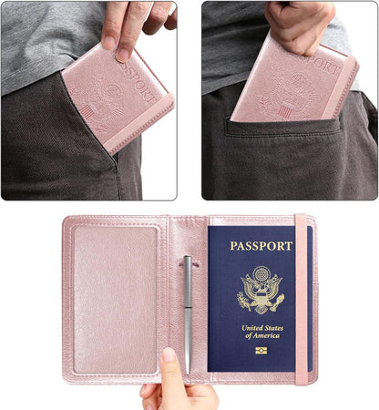RFID BLOCKING Passport Holder Travel Wallet - Premium PU Leather Cover Passport book with Card Holder, Pen Slot, Keep Organization, and Travel Essentials for Women and Men, Blossom