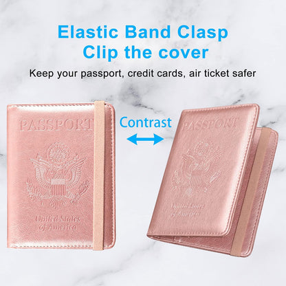 RFID BLOCKING Passport Holder Travel Wallet - Premium PU Leather Cover Passport book with Card Holder, Pen Slot, Keep Organization, and Travel Essentials for Women and Men, Blossom