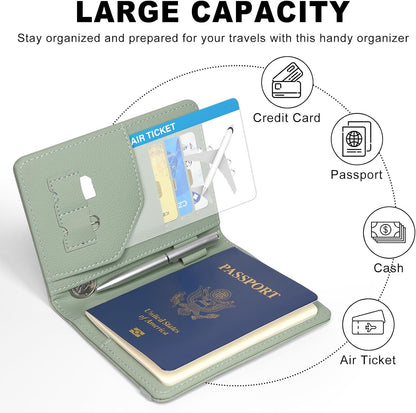 RFID BLOCKING Passport Holder Travel Wallet - Premium PU Leather Cover Passport book with Card Holder, Pen Slot, Keep Organization, and Travel Essentials for Women and Men, Blossom