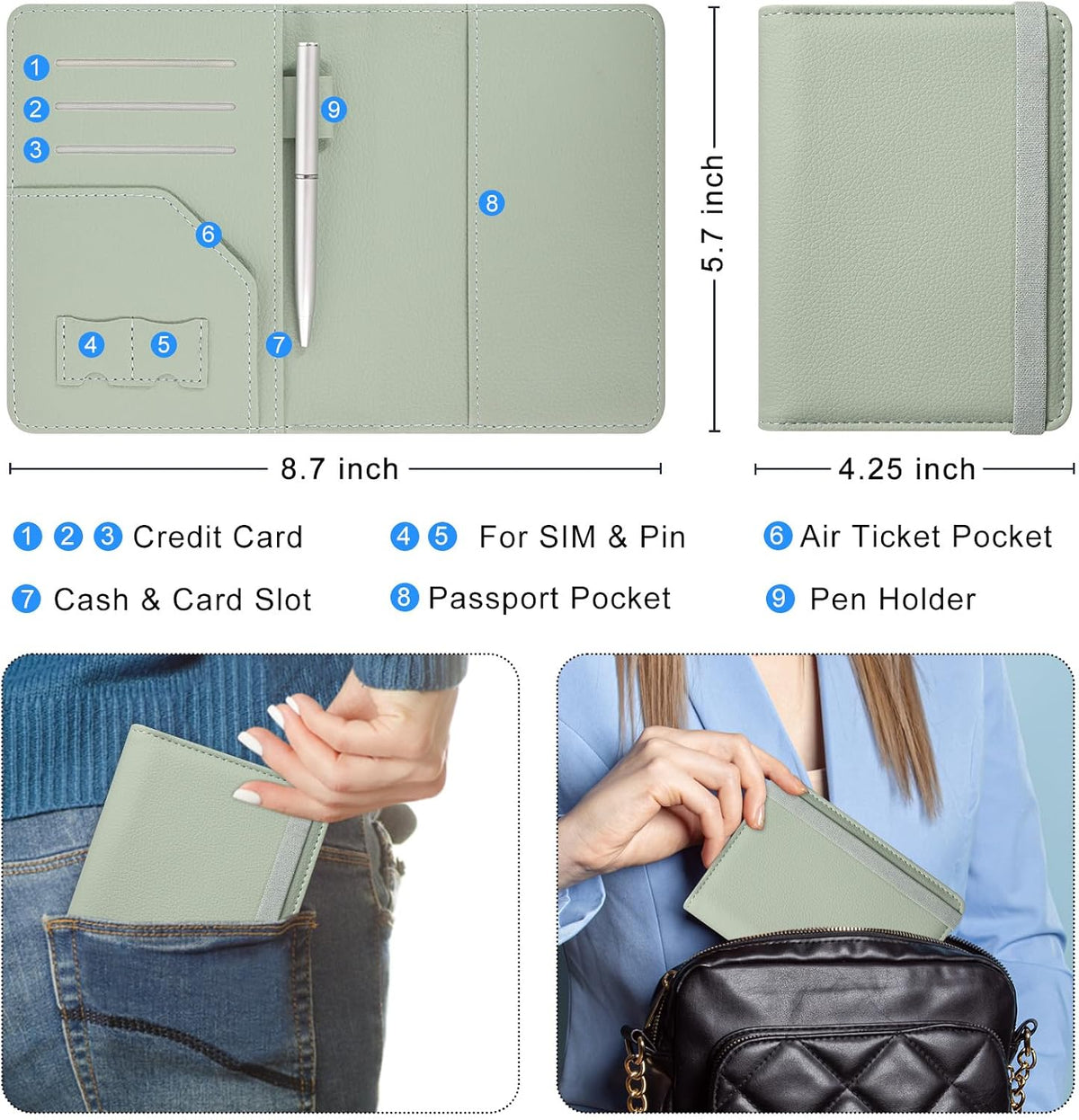 RFID BLOCKING Passport Holder Travel Wallet - Premium PU Leather Cover Passport book with Card Holder, Pen Slot, Keep Organization, and Travel Essentials for Women and Men, Blossom