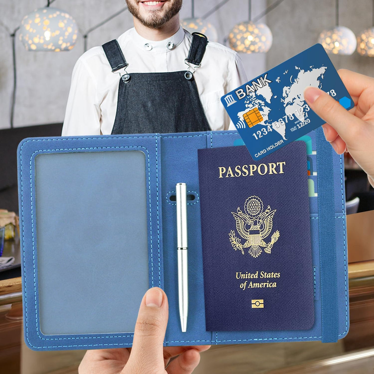RFID BLOCKING Passport Holder Travel Wallet - Premium PU Leather Cover Passport book with Card Holder, Pen Slot, Keep Organization, and Travel Essentials for Women and Men, Blossom