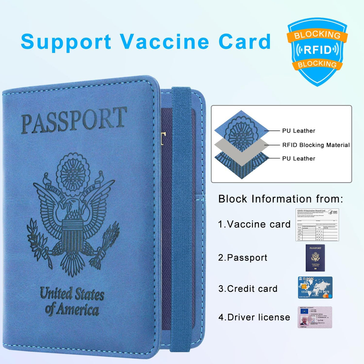 RFID BLOCKING Passport Holder Travel Wallet - Premium PU Leather Cover Passport book with Card Holder, Pen Slot, Keep Organization, and Travel Essentials for Women and Men, Blossom