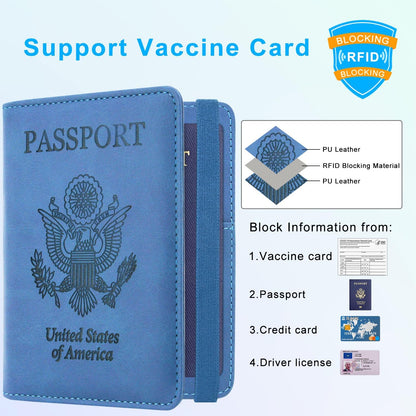 RFID BLOCKING Passport Holder Travel Wallet - Premium PU Leather Cover Passport book with Card Holder, Pen Slot, Keep Organization, and Travel Essentials for Women and Men, Blossom