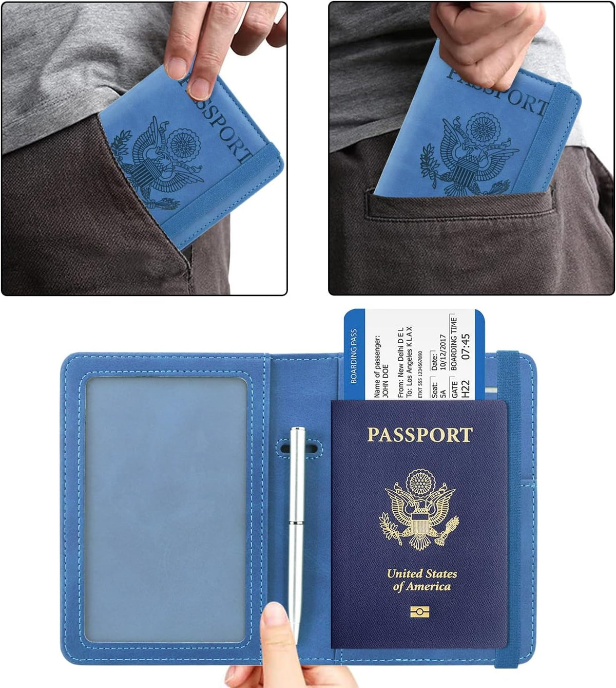 RFID BLOCKING Passport Holder Travel Wallet - Premium PU Leather Cover Passport book with Card Holder, Pen Slot, Keep Organization, and Travel Essentials for Women and Men, Blossom