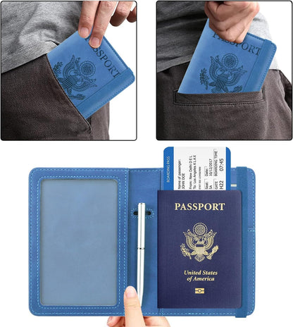 RFID BLOCKING Passport Holder Travel Wallet - Premium PU Leather Cover Passport book with Card Holder, Pen Slot, Keep Organization, and Travel Essentials for Women and Men, Blossom