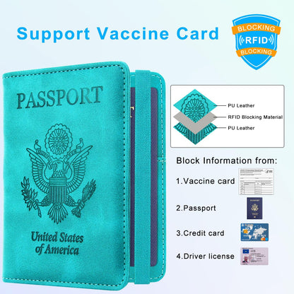 RFID BLOCKING Passport Holder Travel Wallet - Premium PU Leather Cover Passport book with Card Holder, Pen Slot, Keep Organization, and Travel Essentials for Women and Men, Blossom