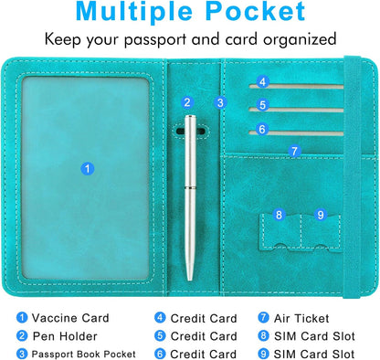RFID BLOCKING Passport Holder Travel Wallet - Premium PU Leather Cover Passport book with Card Holder, Pen Slot, Keep Organization, and Travel Essentials for Women and Men, Blossom