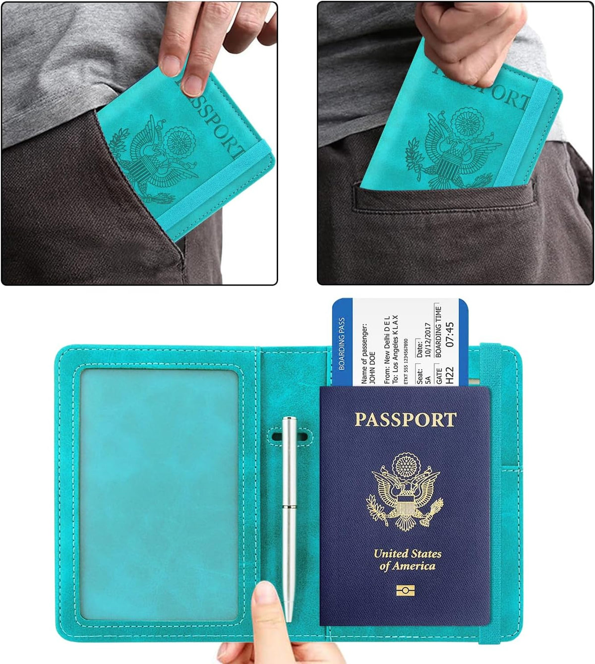 RFID BLOCKING Passport Holder Travel Wallet - Premium PU Leather Cover Passport book with Card Holder, Pen Slot, Keep Organization, and Travel Essentials for Women and Men, Blossom