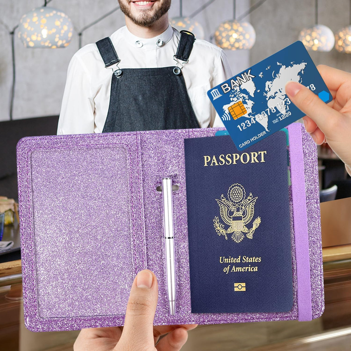 RFID BLOCKING Passport Holder Travel Wallet - Premium PU Leather Cover Passport book with Card Holder, Pen Slot, Keep Organization, and Travel Essentials for Women and Men, Blossom