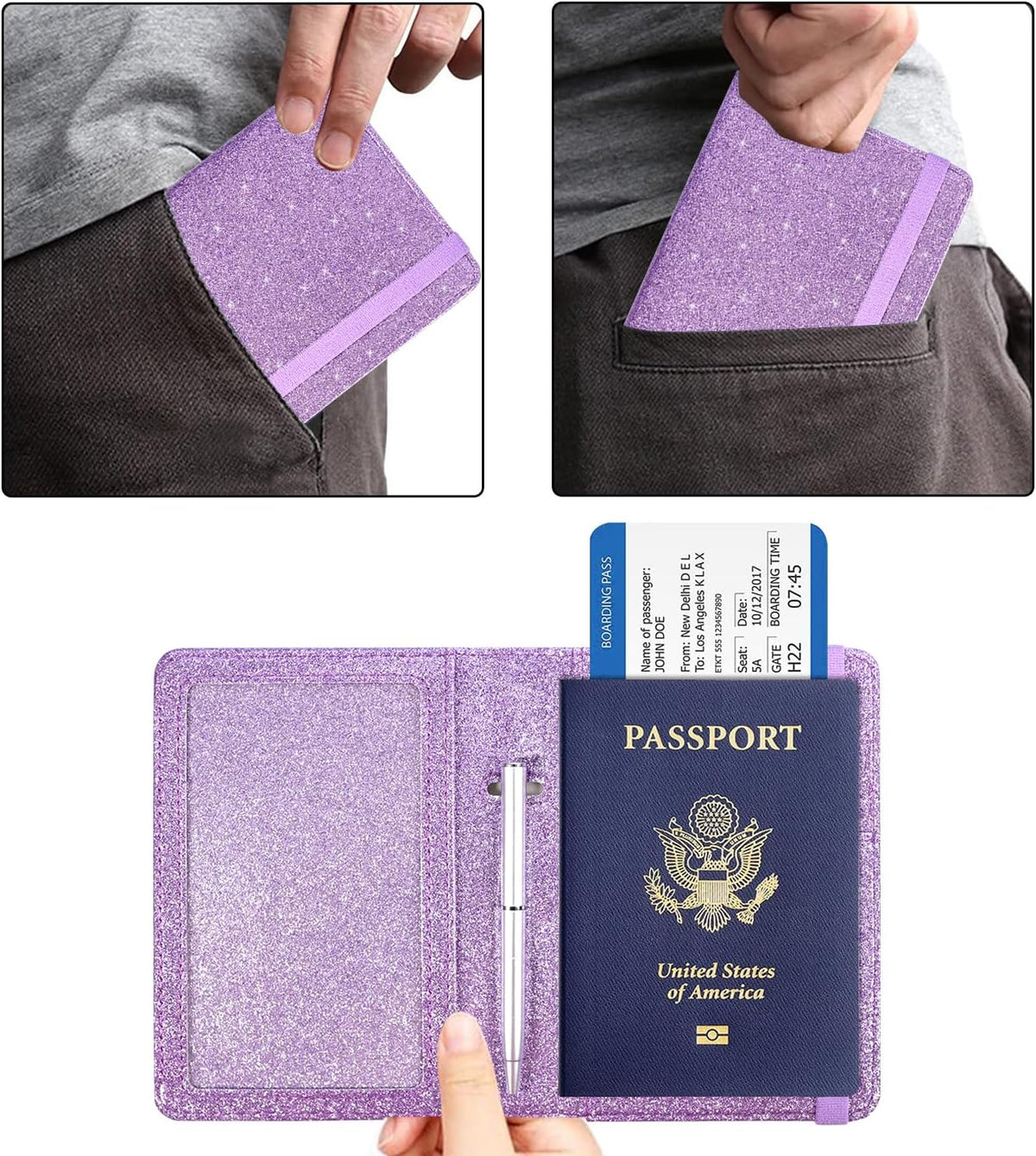 RFID BLOCKING Passport Holder Travel Wallet - Premium PU Leather Cover Passport book with Card Holder, Pen Slot, Keep Organization, and Travel Essentials for Women and Men, Blossom