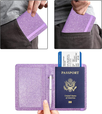 RFID BLOCKING Passport Holder Travel Wallet - Premium PU Leather Cover Passport book with Card Holder, Pen Slot, Keep Organization, and Travel Essentials for Women and Men, Blossom