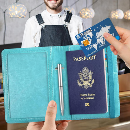 RFID BLOCKING Passport Holder Travel Wallet - Premium PU Leather Cover Passport book with Card Holder, Pen Slot, Keep Organization, and Travel Essentials for Women and Men, Blossom