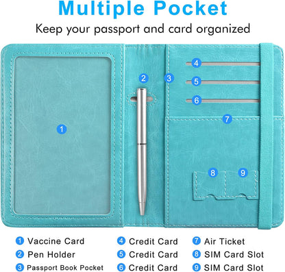 RFID BLOCKING Passport Holder Travel Wallet - Premium PU Leather Cover Passport book with Card Holder, Pen Slot, Keep Organization, and Travel Essentials for Women and Men, Blossom