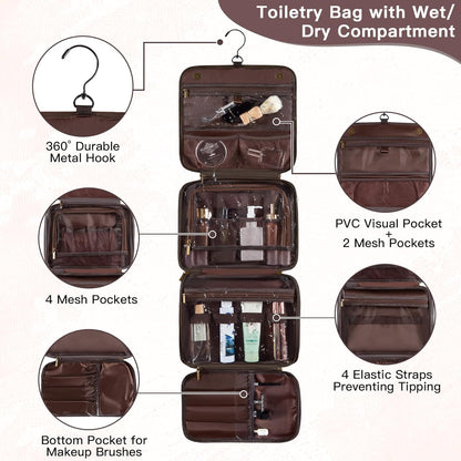 Personalized Gifts for Men Hanging Toiletry Bag, Custom Waterproof PU Leather Dopp Kit with Laser Engraved Name, 3-in-1 Detachable Shaving Bag Gifts for Husband Dad Groomsmen Dark Brown