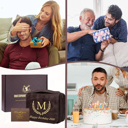 Personalized Gifts for Men Hanging Toiletry Bag, Custom Waterproof PU Leather Dopp Kit with Laser Engraved Name, 3-in-1 Detachable Shaving Bag Gifts for Husband Dad Groomsmen Dark Brown