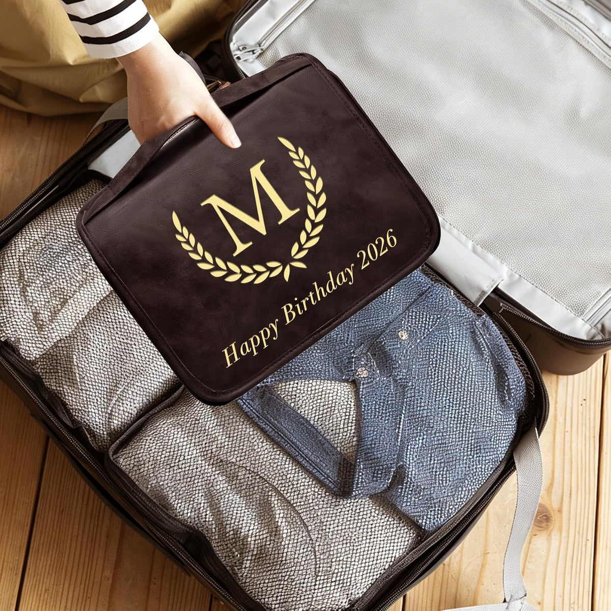 Personalized Gifts for Men Hanging Toiletry Bag, Custom Waterproof PU Leather Dopp Kit with Laser Engraved Name, 3-in-1 Detachable Shaving Bag Gifts for Husband Dad Groomsmen Dark Brown