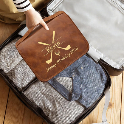 Personalized Gifts for Men Hanging Toiletry Bag, Custom Waterproof PU Leather Dopp Kit with Laser Engraved Name, 3-in-1 Detachable Shaving Bag Gifts for Husband Dad Groomsmen Dark Brown