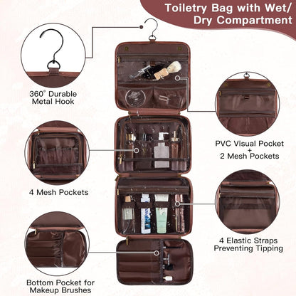 Personalized Gifts for Men Hanging Toiletry Bag, Custom Waterproof PU Leather Dopp Kit with Laser Engraved Name, 3-in-1 Detachable Shaving Bag Gifts for Husband Dad Groomsmen Dark Brown
