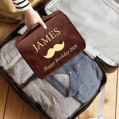 Personalized Gifts for Men Hanging Toiletry Bag, Custom Waterproof PU Leather Dopp Kit with Laser Engraved Name, 3-in-1 Detachable Shaving Bag Gifts for Husband Dad Groomsmen Dark Brown