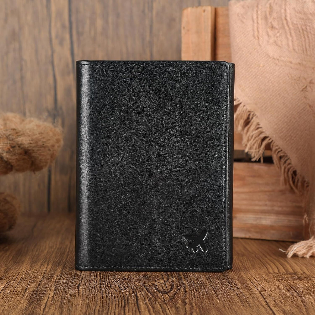 Polare Napa Leather Pilot Wallet Passport Holder RFID Blocking Tri-fold Travel Cover Document Organizer for Aviation Professionals (Black)