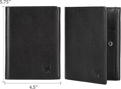 Polare Napa Leather Pilot Wallet Passport Holder RFID Blocking Tri-fold Travel Cover Document Organizer for Aviation Professionals (Black)