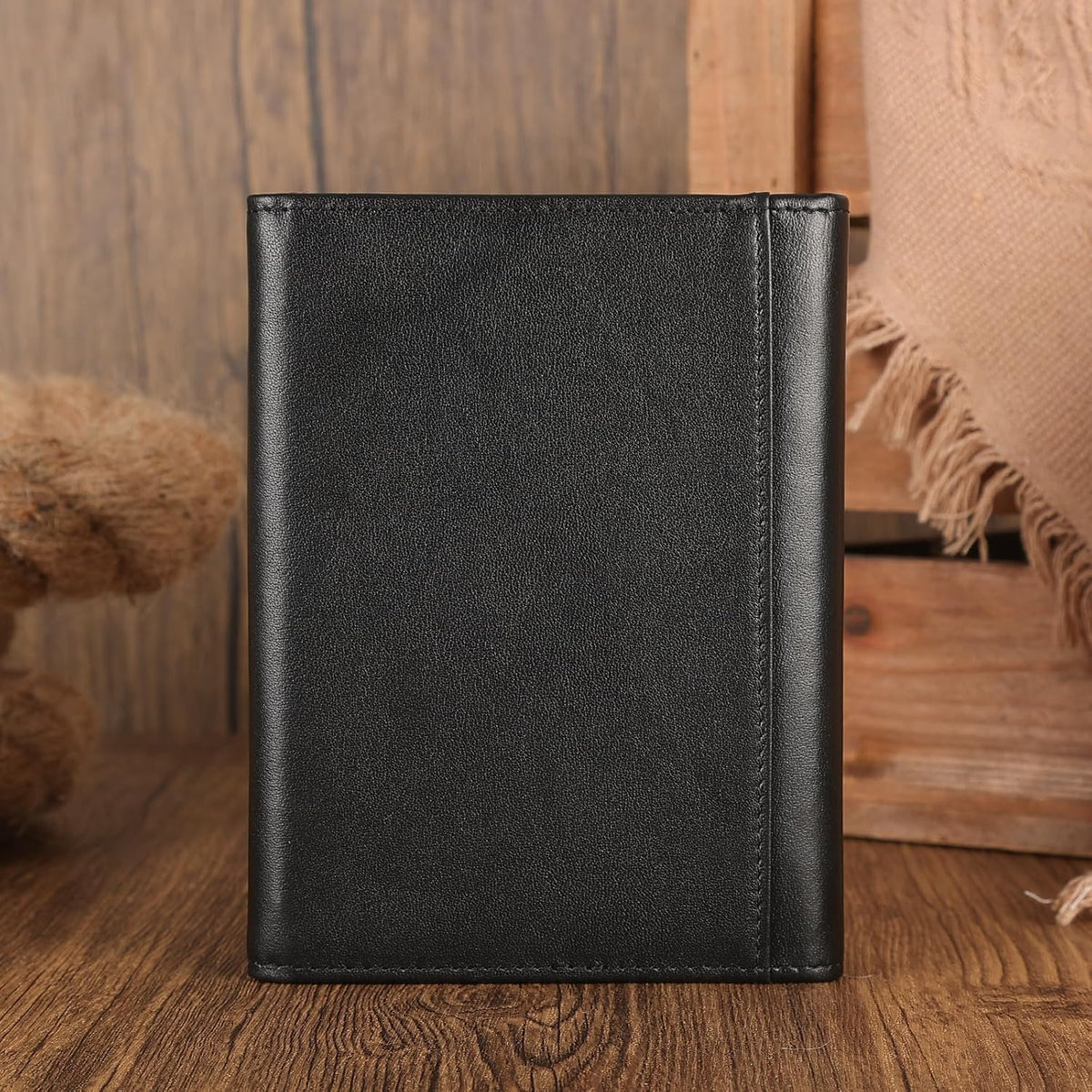 Polare Napa Leather Pilot Wallet Passport Holder RFID Blocking Tri-fold Travel Cover Document Organizer for Aviation Professionals (Black)